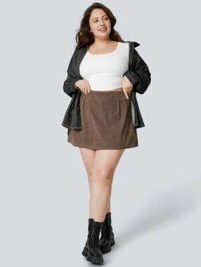 Halara Plus Size Brown Ribbed Mini Skort - Casual A-Line
